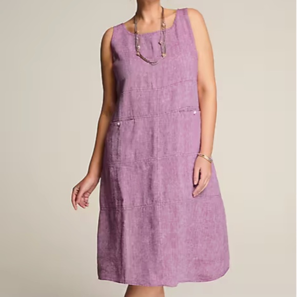 J. Jill Pure Jill Seamed Linen Dress Purple NWT Size XL Tall - Picture 1 of 13